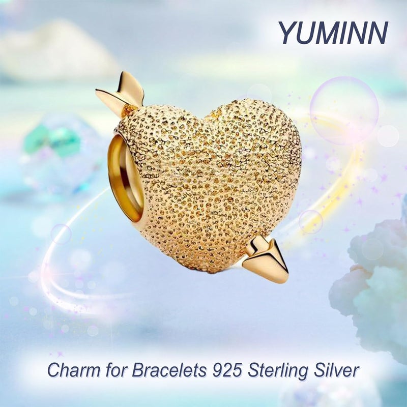 YUMINN سحر فضة استرلينية 925 للأساور، سحر الحب والقلب، خرز متدلي من زهور الكرز، مجوهرات للنساء - Image 2